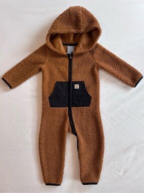 Carhartt | Kids Brown Sherpa Hooded One-Piece | Size: 18 MO